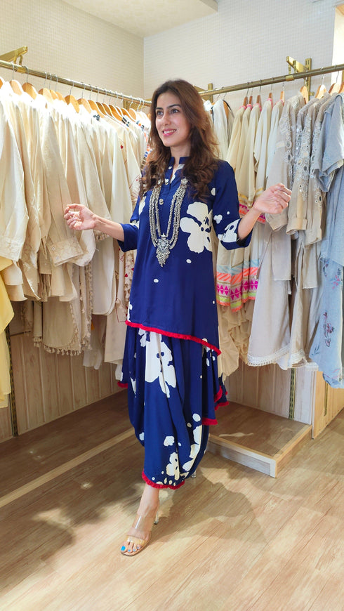 Blue Dhoti Skirt Dress