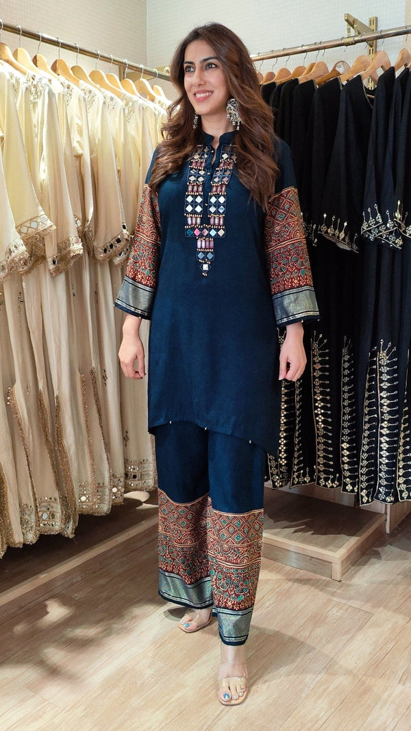 Ajrakh Blue Mirror Pant Set