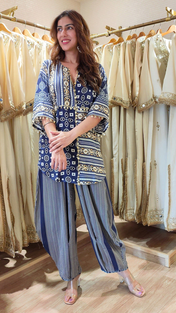 Blue Beige Kurta Pant Set