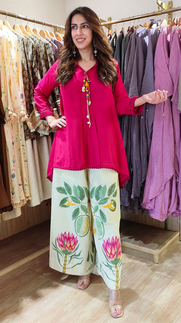Pink Tassel Top With Printed Pallazo