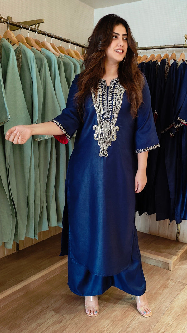 Navy Blue Long Kurta Pant Set