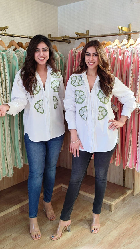 White Hand Embroidered Tie-up Shirt