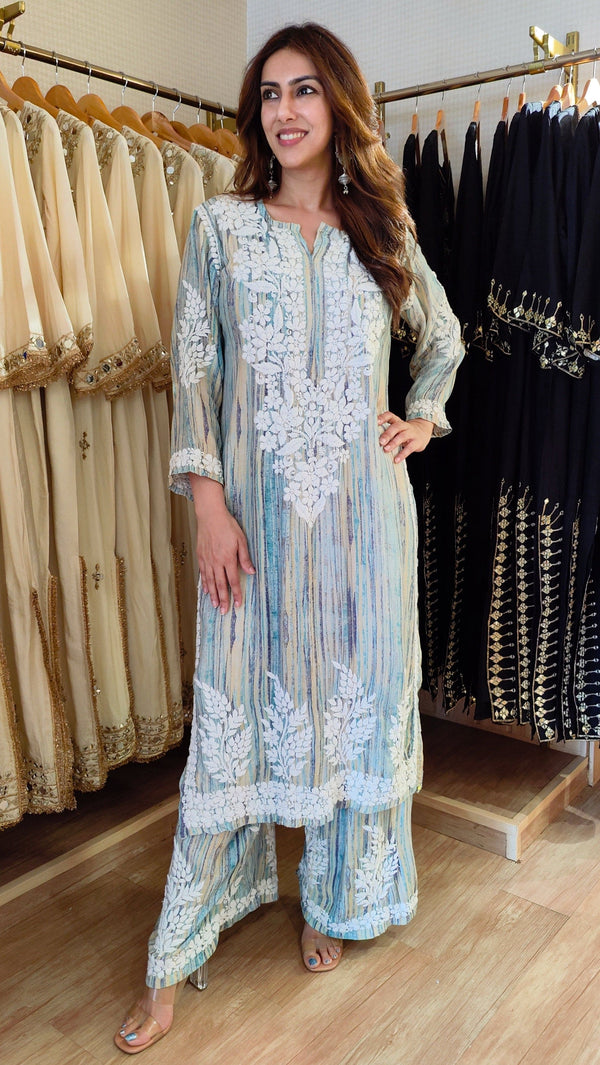 Sea Green Chikankari Coord Set