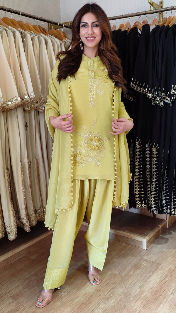 Lime Green Shimmer Farshi Set with Dupatta