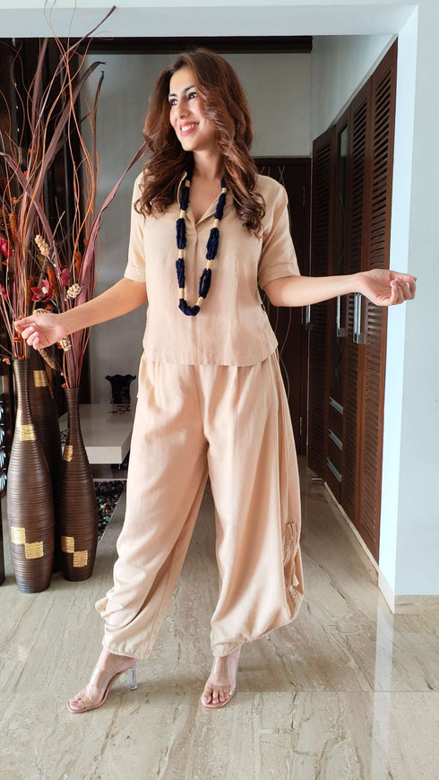 Beige Coord Set with Necklace