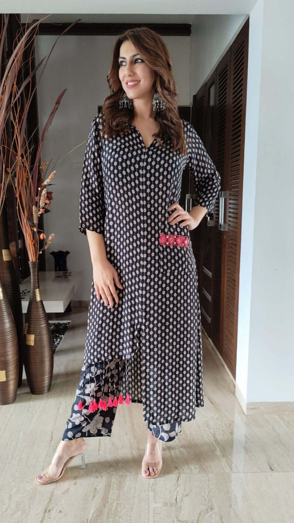 Black Coord Set With Hanging Tassels