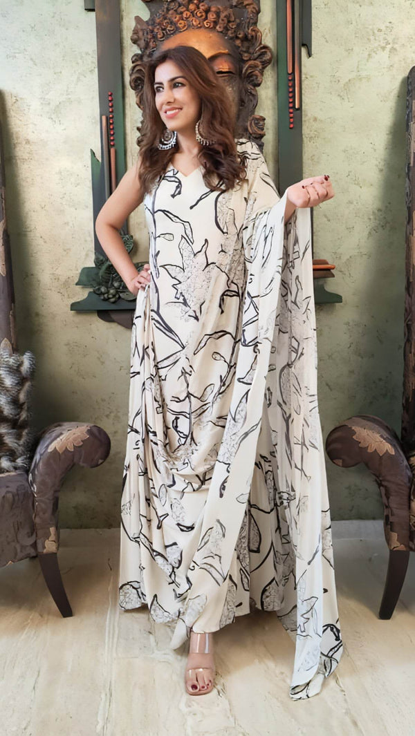 Black and Cream Drape Saree Dress