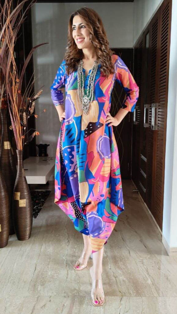 Blue Dhoti Jumpsuit with Zipper