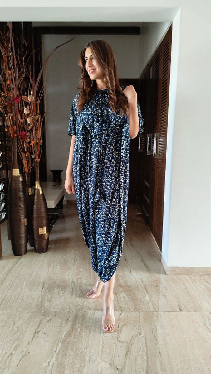 Blue Lagoon Tier Wrap Dress - Blue Hand Block Printed Tiered Wrap Dress