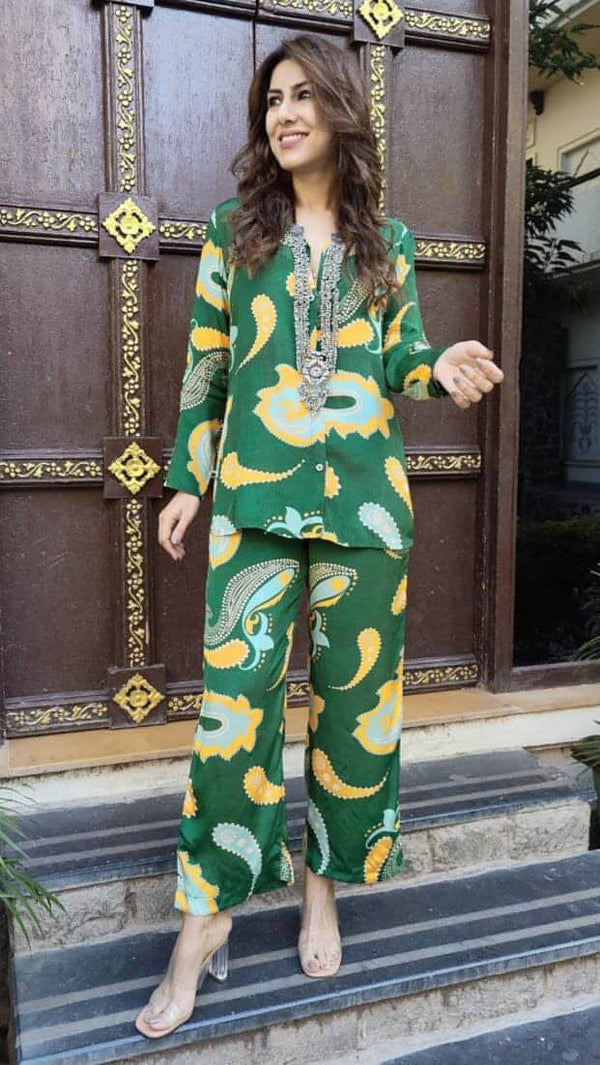 Bottle Green Crepe Coord Set