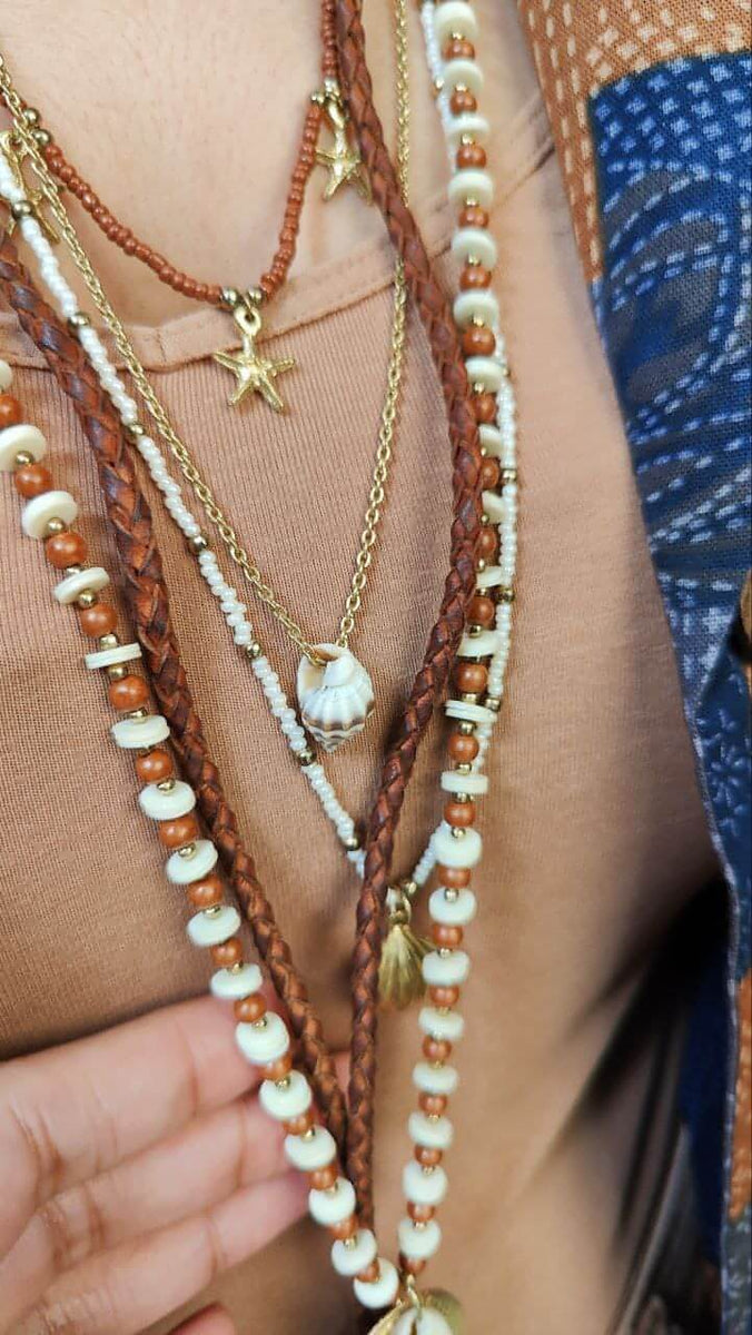 Shell Multichantier Brown Sea Shell Multi Layer Necklace – Label DC