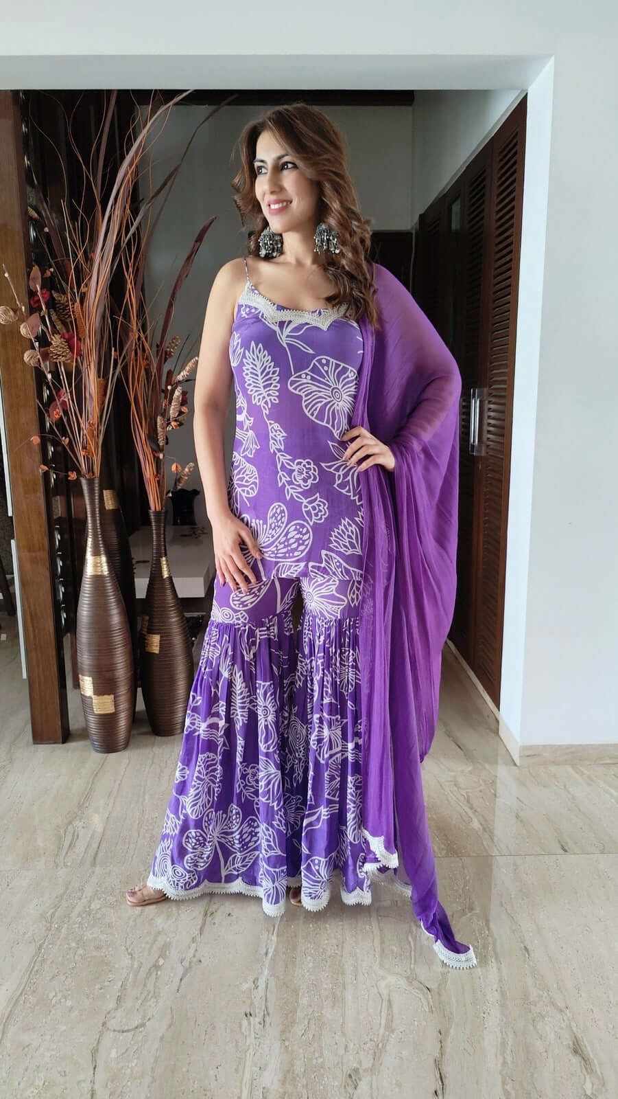 Burgundy Crepe Suit Sharara