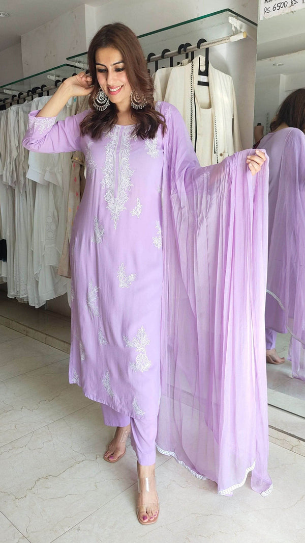 Embroidery Lavender Purple Suit Set