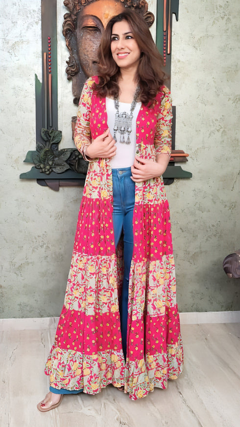 Gulabi Pink Long Cape Jacket