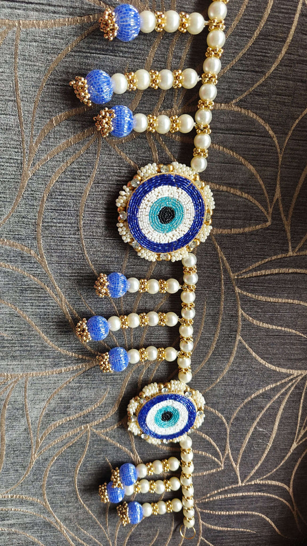 Handcrafted Blue Pearl Evil Eye Toran - Accessory