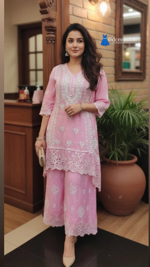 Pink Cutwork Chikan Hand Embroidery Set