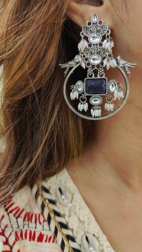 Blue Stone Oxidize Earrings