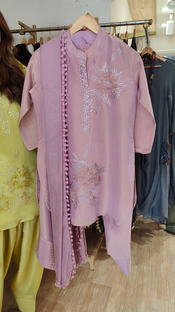 Purple Shimmer Farshi Set with Dupatta