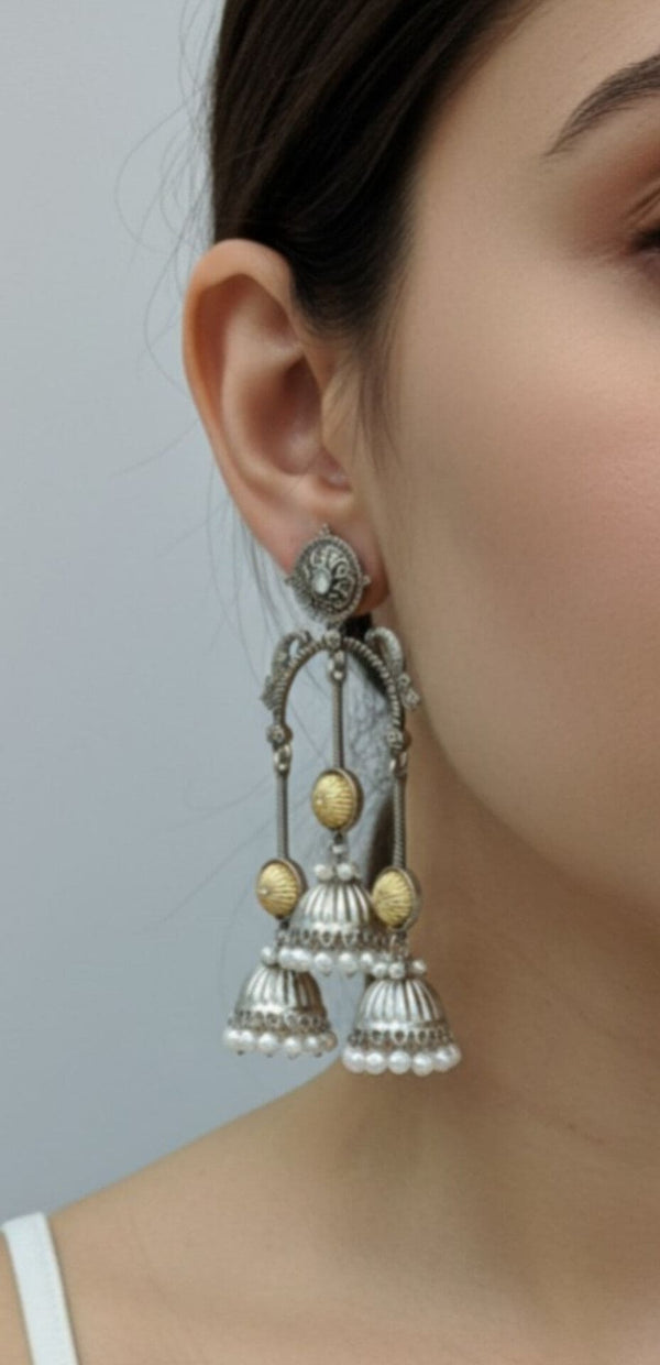 Antique Silver Gold Jhumka Earrings