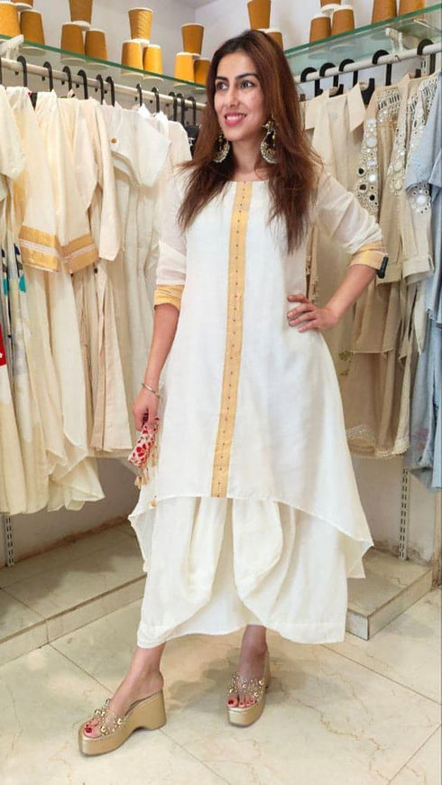 Ivory White Dhoti Skirt Dress with Neckpiece