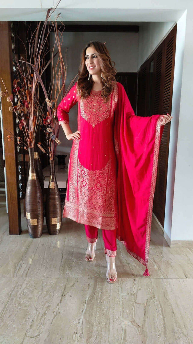 Maroon Banarasi Suit Set – Label DC