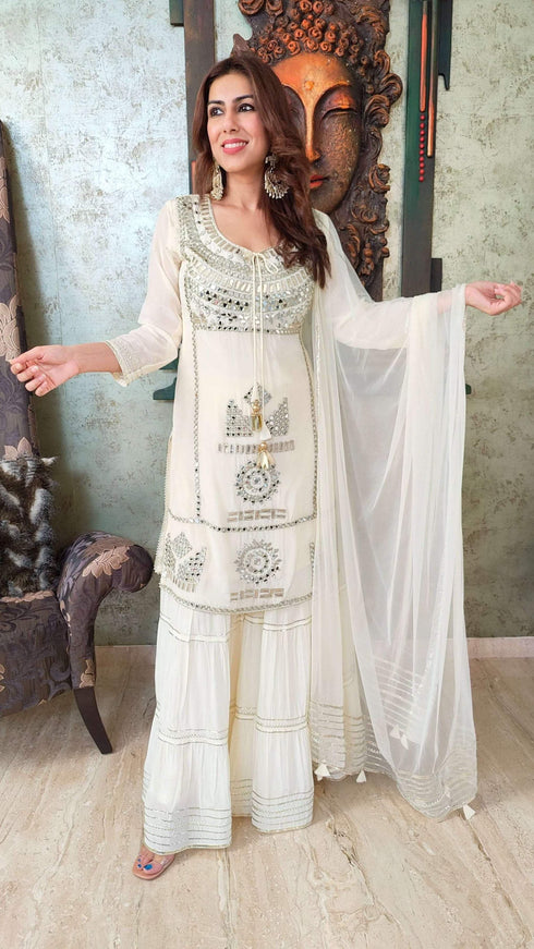 Cream White Mirror Sharara Set – Label DC
