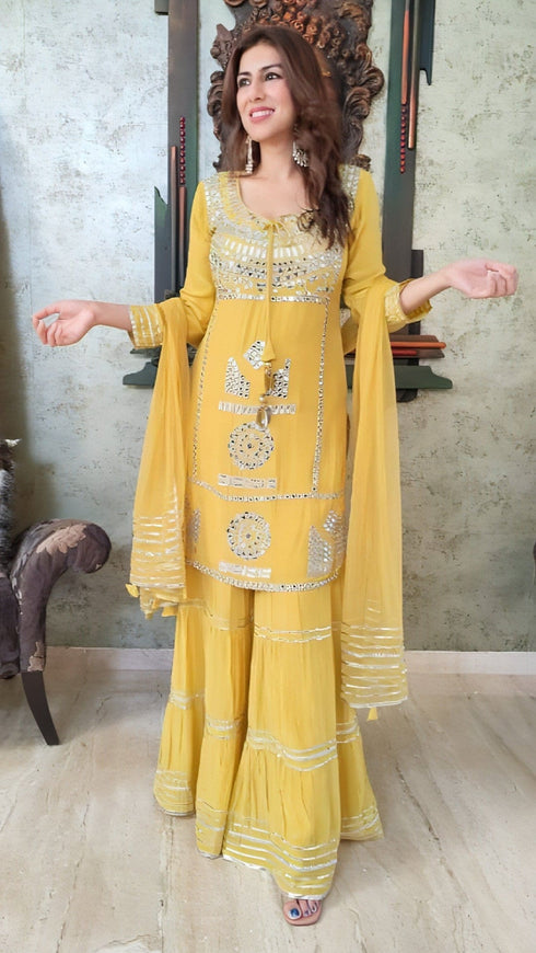Mirror Yellow Sharara Set