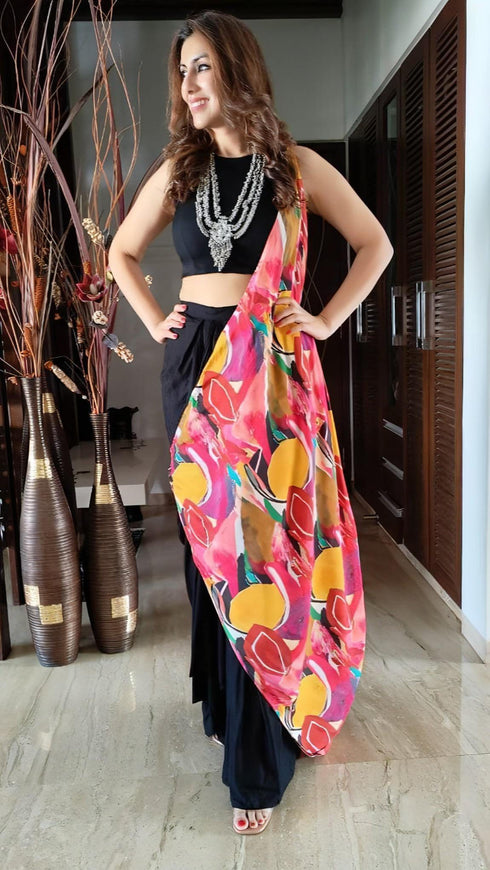 Multiple Ways Drape Sari - Sleeve Fabric Attached