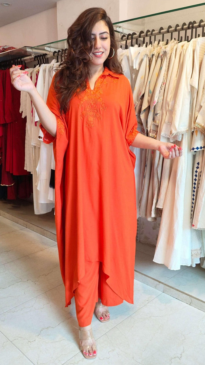 Pakistani Orange Kaftan Coord Set – Label DC