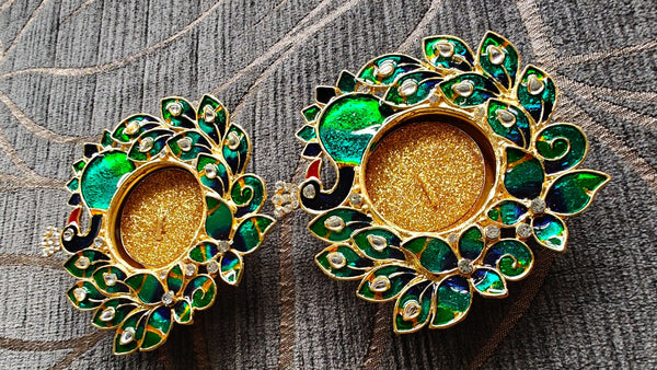 Peacock Morni Diya Set Fourth Design (Pair of 2) - Accessory