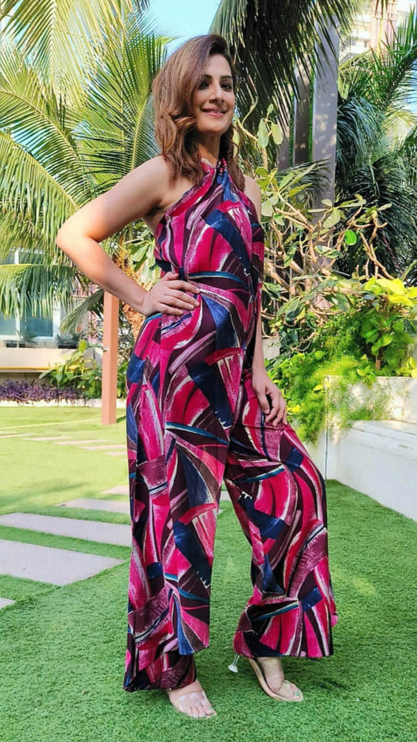 Pink Abstract Sarong Jumpsuit
