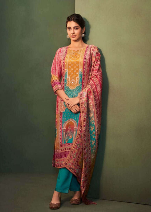 Pink Blue Kurta Set