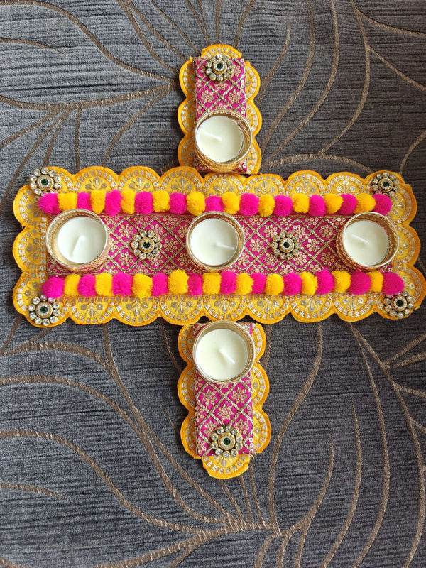 Pink Yellow Diya Rangoli Set - Accessory