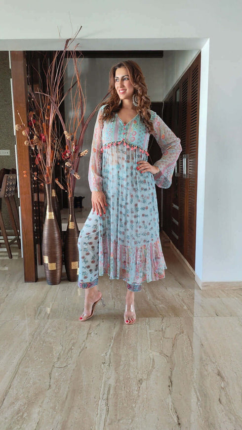 Powder Blue Side Slit Coord Set