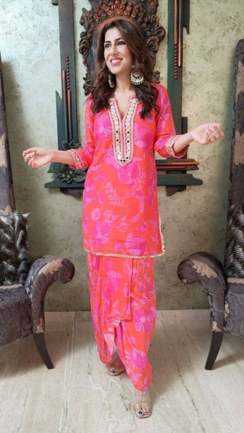Punjabi Pink Dhoti Kurta Set