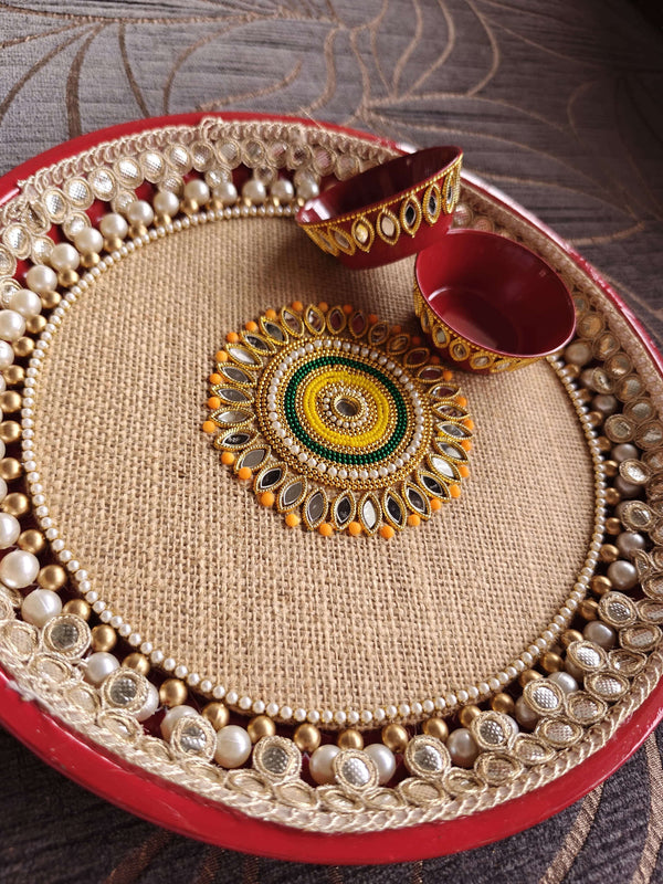 Red Jute Pooja Thali Set - Accessory
