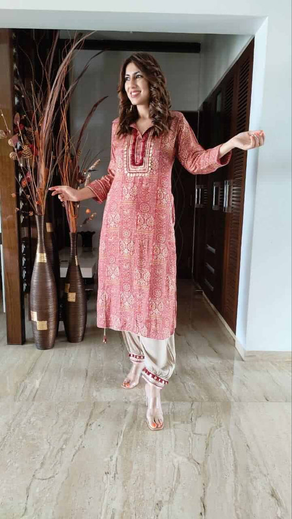 Tomato Red Coin Pathani Set