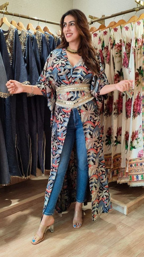 Black Leaf Kaftan With Belt