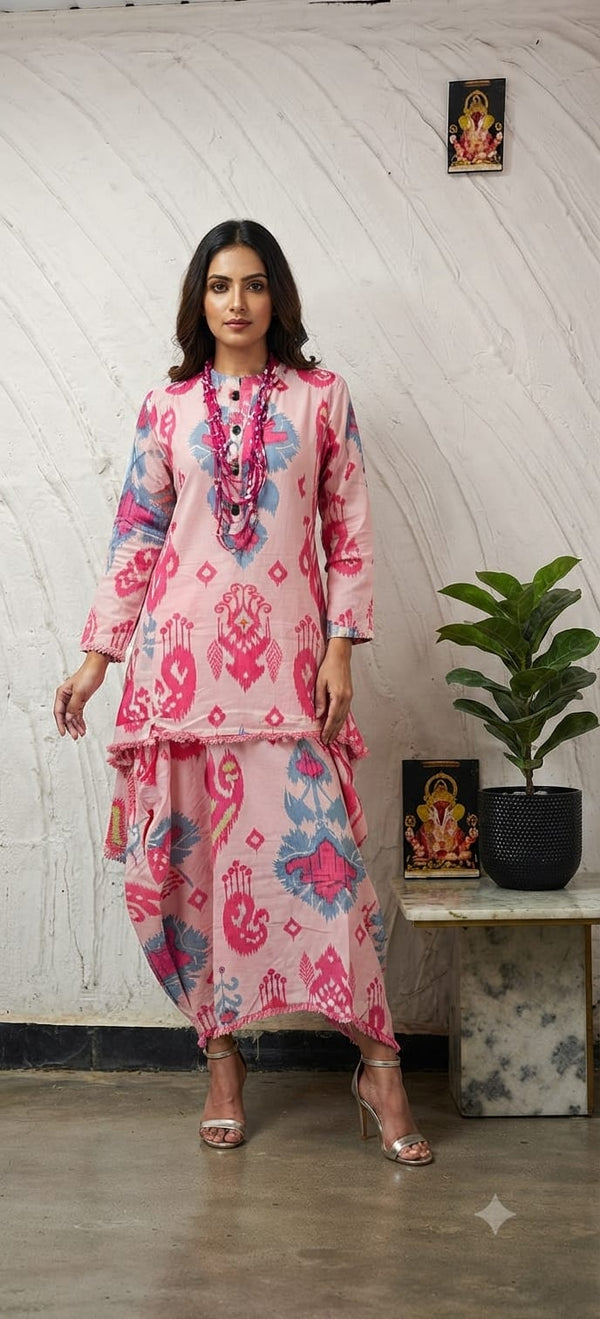 Pink Dhoti Skirt Dress with Neckpiece