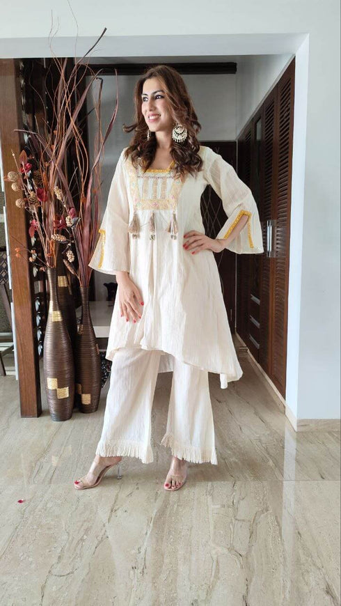Yellow Off White Kurta Set