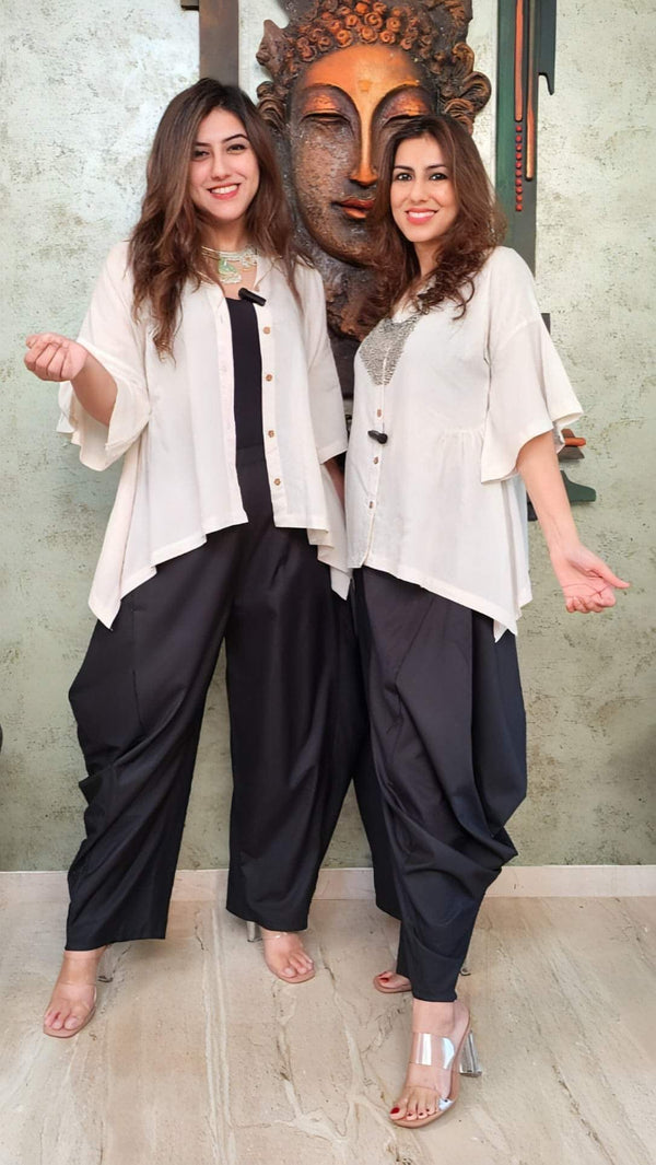 Black Dhoti Drape Pant With Courage Over Comfort Shirt