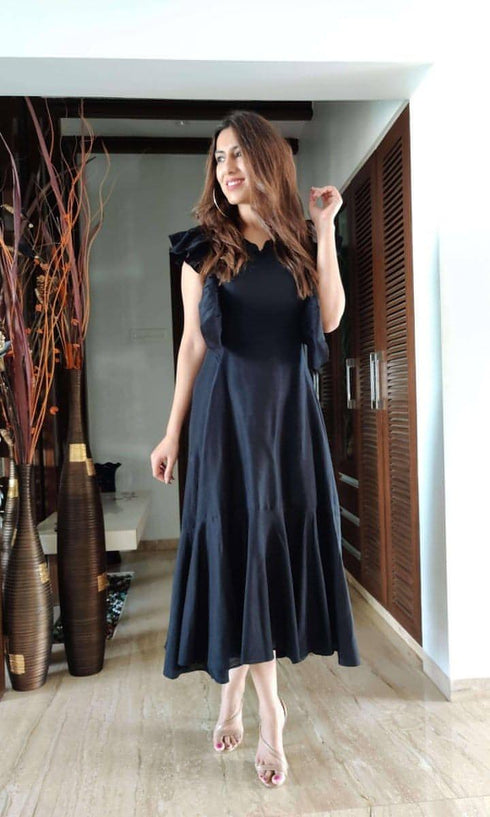 Black Ruffle Shoulder Dress