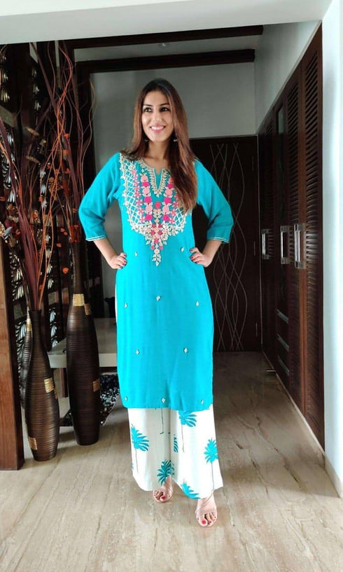 Blue Kurta Pallazo Set