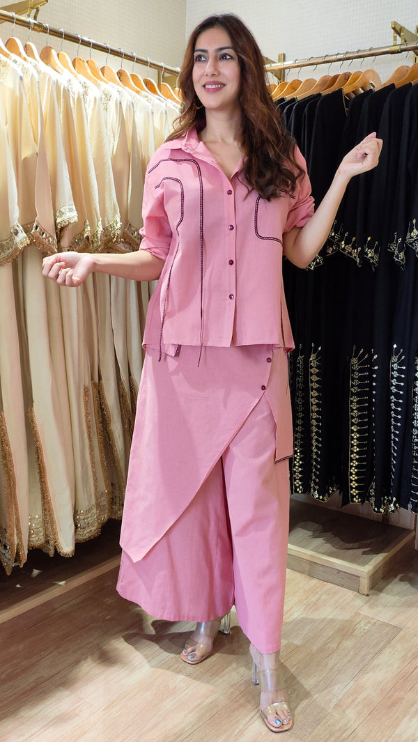 Blush Pink Flap Pant Ribbon Coord Set