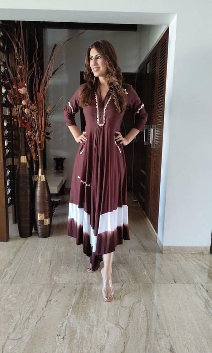 brown patchwork dress Contrast midi dress M/L / Mustard/ Brown / 100% Cotton