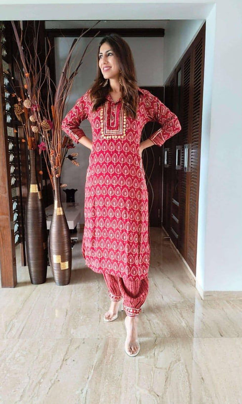 Dark Red Pathani Set