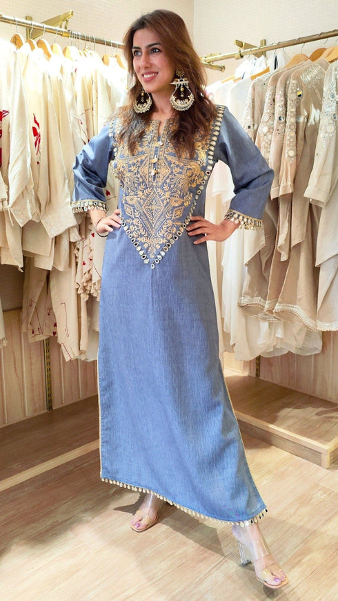 Buy Denim Gold Kaftan Dress Online