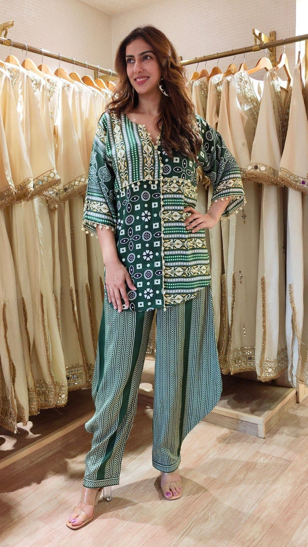 Green Beige Kurta Pant Set