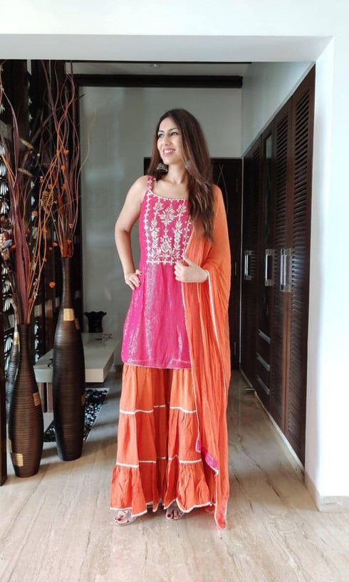 Pink Orange Sharara Set