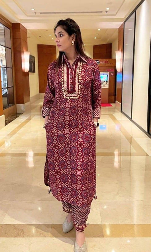 Red Blue Pathani Set